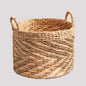 Isidore Round Water Hyacinth Seagrass Woven Basket with Handles - 15" x 15" x 11.8" - Natural Brown - For Clothes, Towels, Canvas, Toys and Magazine Storage and Home Decoration