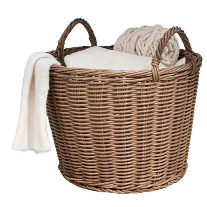 Joseph Round Cone Woven Resin Wicker Basket with Handles - 16" x 16" x 10.5" - Chocolate Brown - For Clothes, Towels, Canvas, Toys, Magazine Storage and Home Decoration