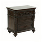 3 Drawer Nightstand Solid Wood Frame Traditional Bedside Table with Carved Details, Dark Cherry Finish, 28" Wide Storage Cabinet