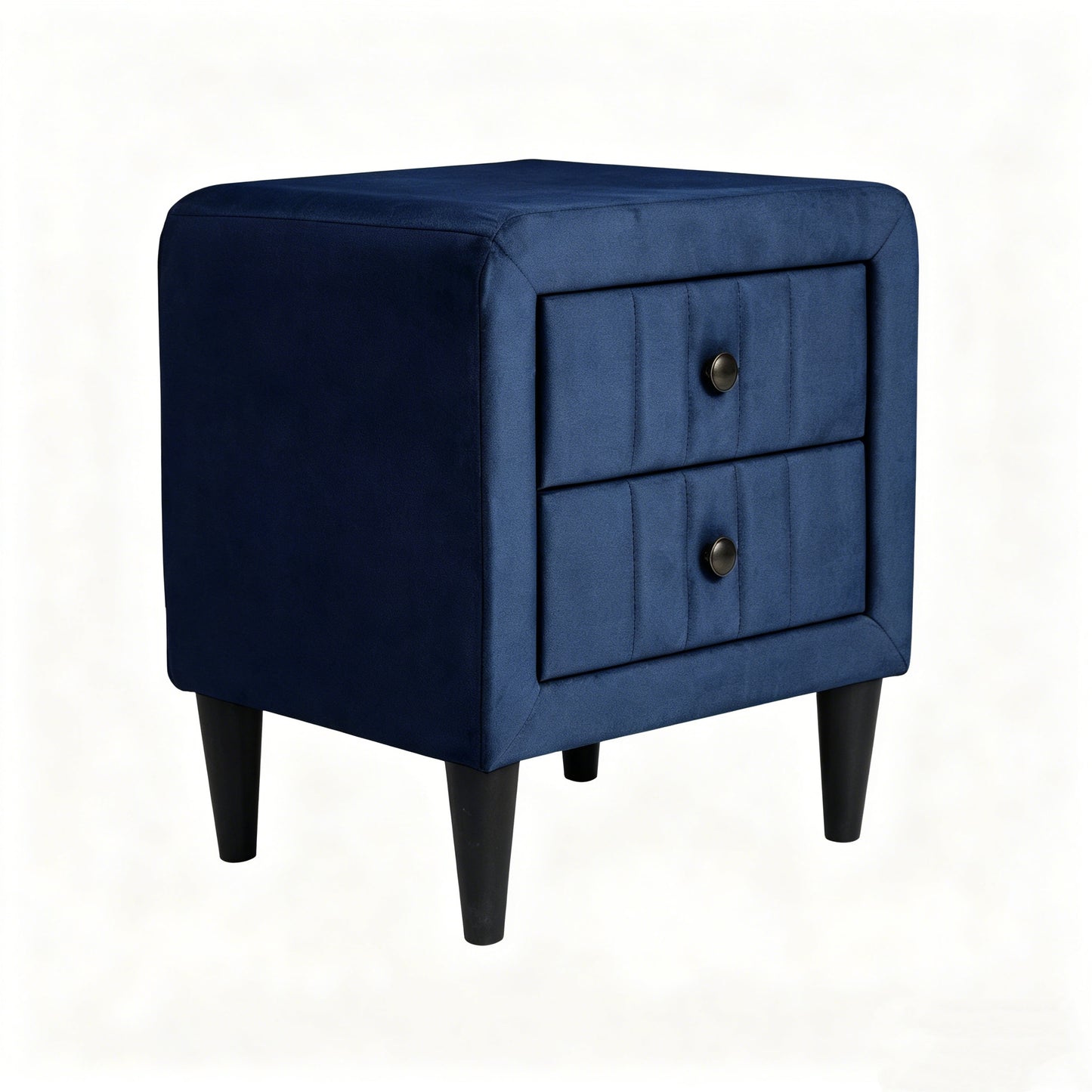Navy Blue Velvet Upholstered Nightstand with 2 Drawers, Modern Bedside Table with Storage, Elegant Accent End Table, 20 Inch