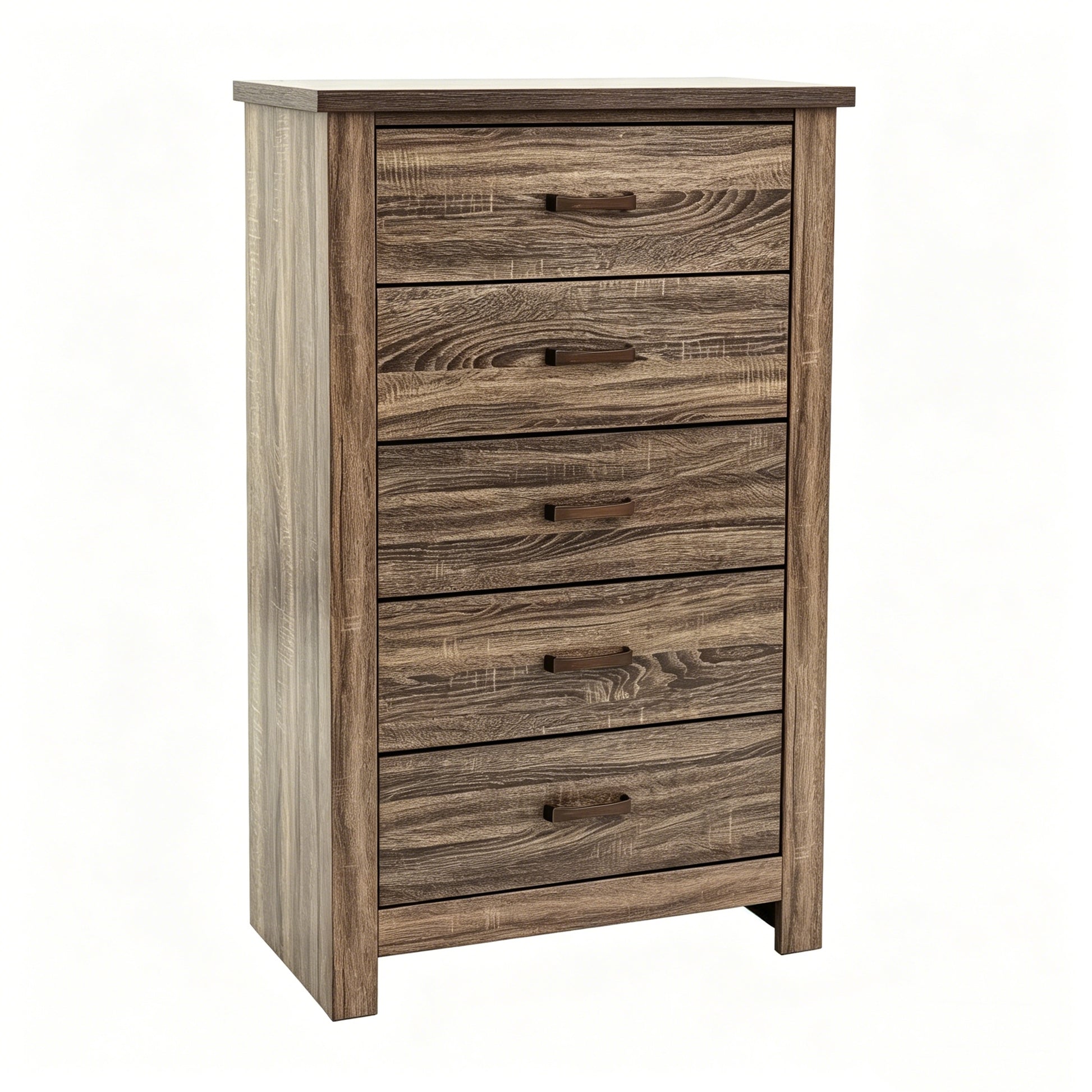 Modern Nordic Bedroom Storage Organizer, Dark Brown Wood 5-Drawer Chest, Space-Saving 34x16x49 in