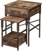 Nesting End Tables with Drawers, Metal Frame & Wooden Top, Stackable Small & Large Side Tables for Living Room, Bedroom, Sofa Side (Brown)