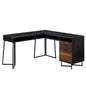 L-Shaped Desk with 2 Drawers and Cubbyholes, Dark Walnut finish