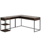 L-Shaped Desk with Five-Shelf Bookcase, Brown finish