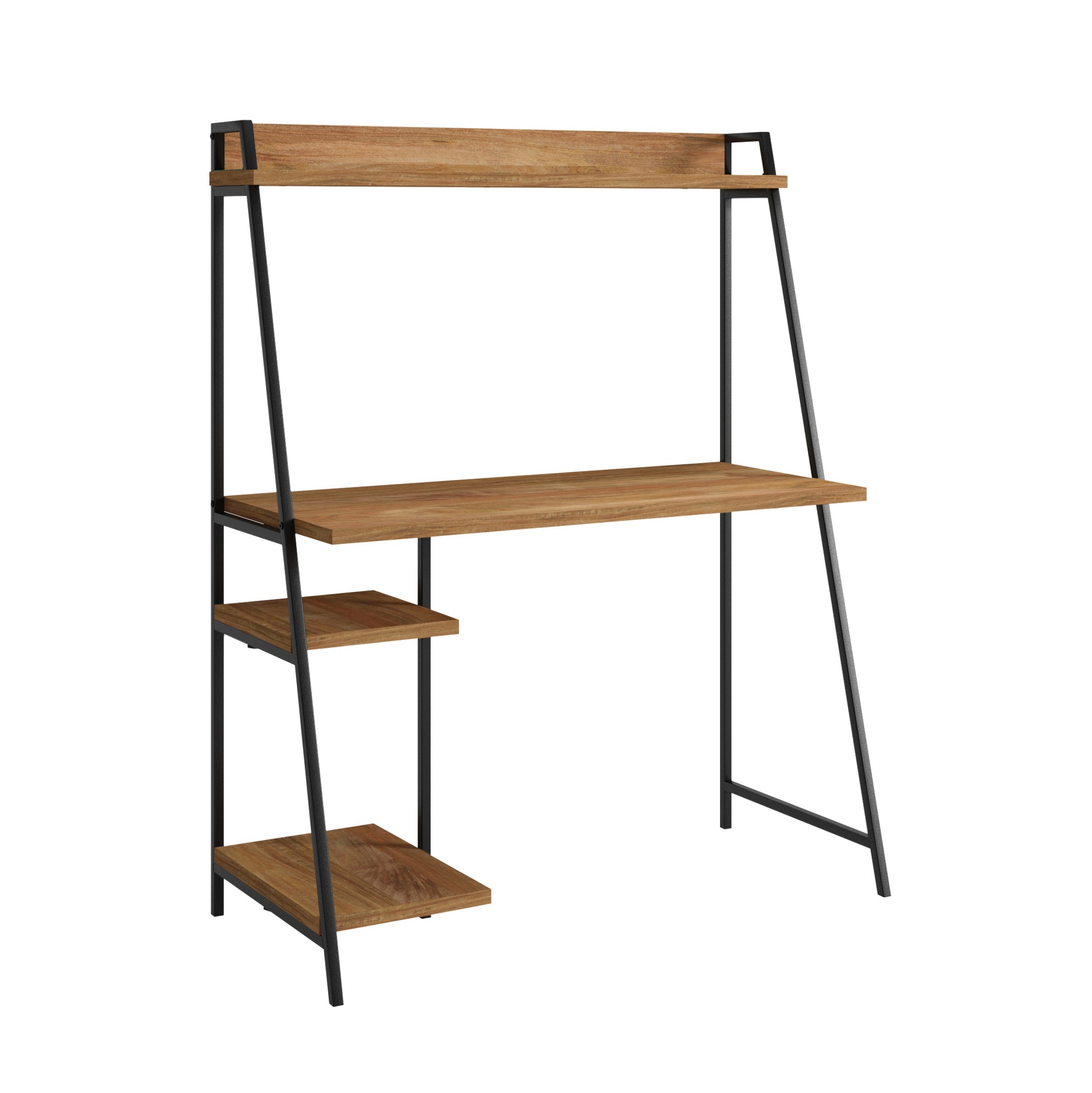 Modern Computer Desk With Hutch, Brown finish
