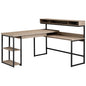 Industrial L-Shaped Desk with Elevated Cubby Shelf, Brown finish