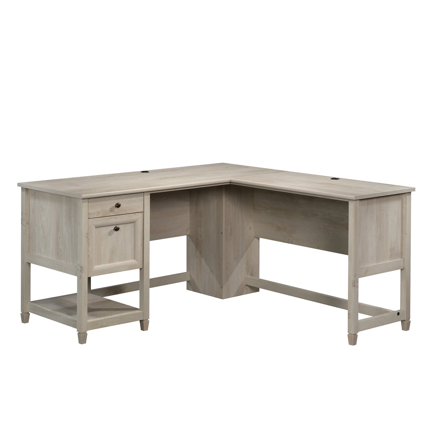 Coastal L-Shaped Desk with File Drawers, Gray finish