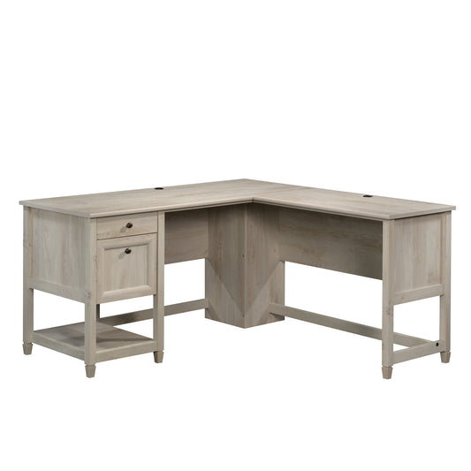 Coastal L-Shaped Desk with File Drawers, Gray finish