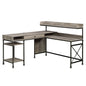 Industrial L-Shaped Desk with Built-In Usb Ports And Grommet Holes, Brown Finish