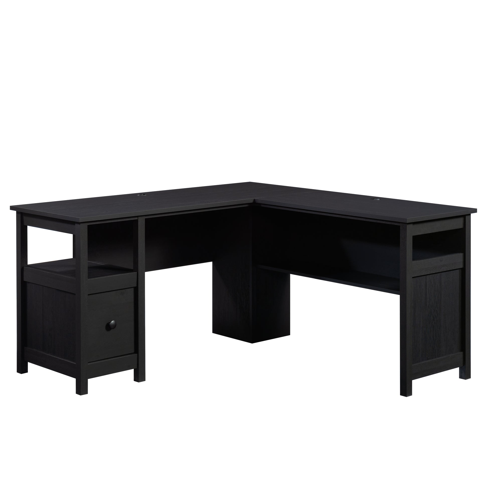 Traditional L-Shaped Desk with File Drawer, Black finish