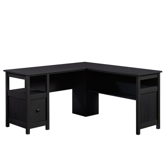 Traditional L-Shaped Desk with File Drawer, Black finish