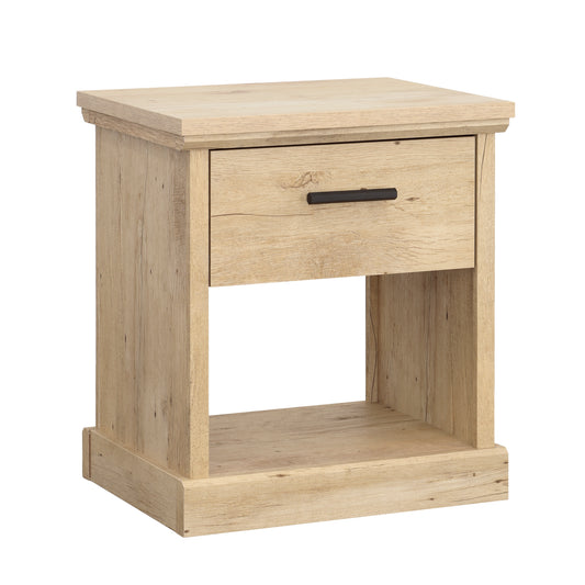 Farmhouse Night Stand with Open Shelf and Smooth Drawer, Brown finish