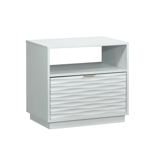 Coastal Night Stand Spacious Drawer and Open Shelf , White finish