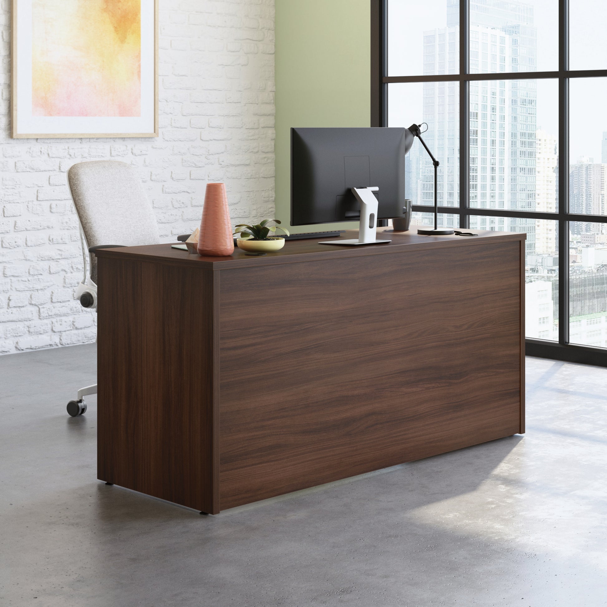 60" Rectangular Brown Desk - Office Workstation for Home Office