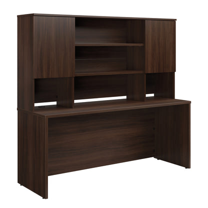 72" x 24" Desk With Hutch, Brown finish