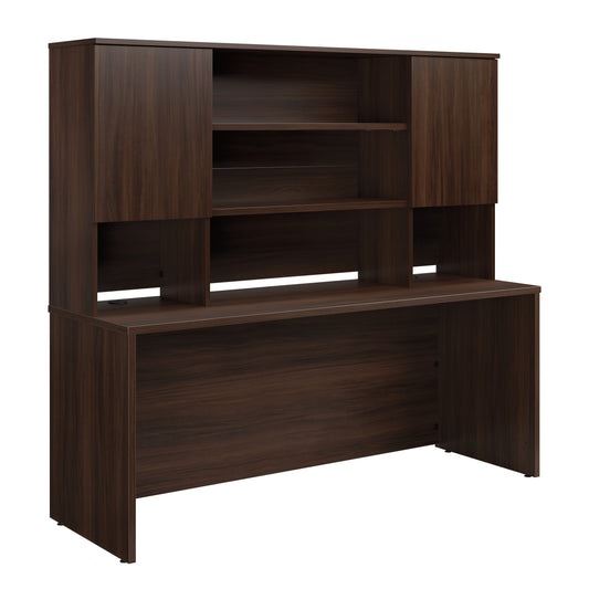 72" x 24" Desk With Hutch, Brown finish