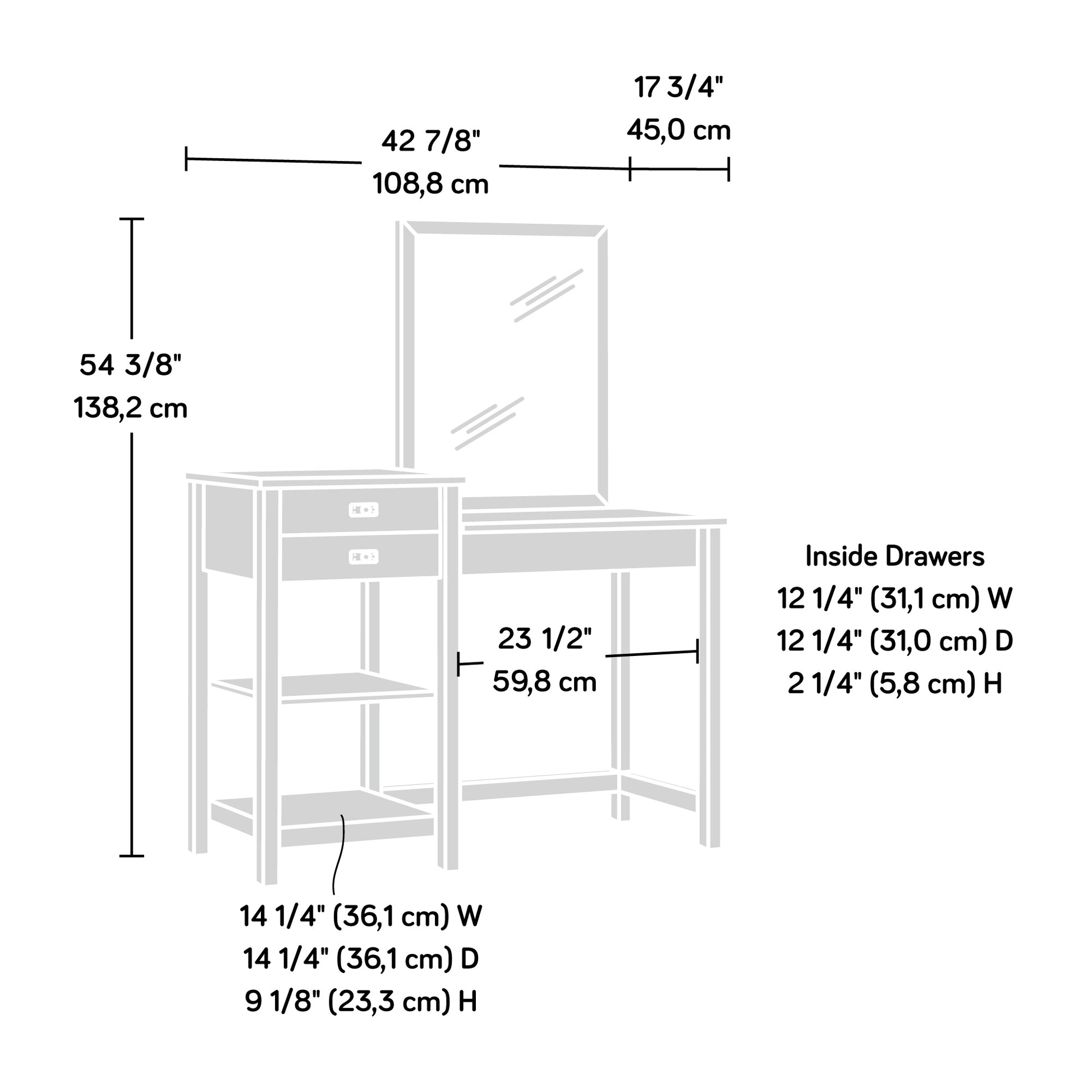 White Farmhouse Bedroom Vanity with Mirror and Drawer Storage
