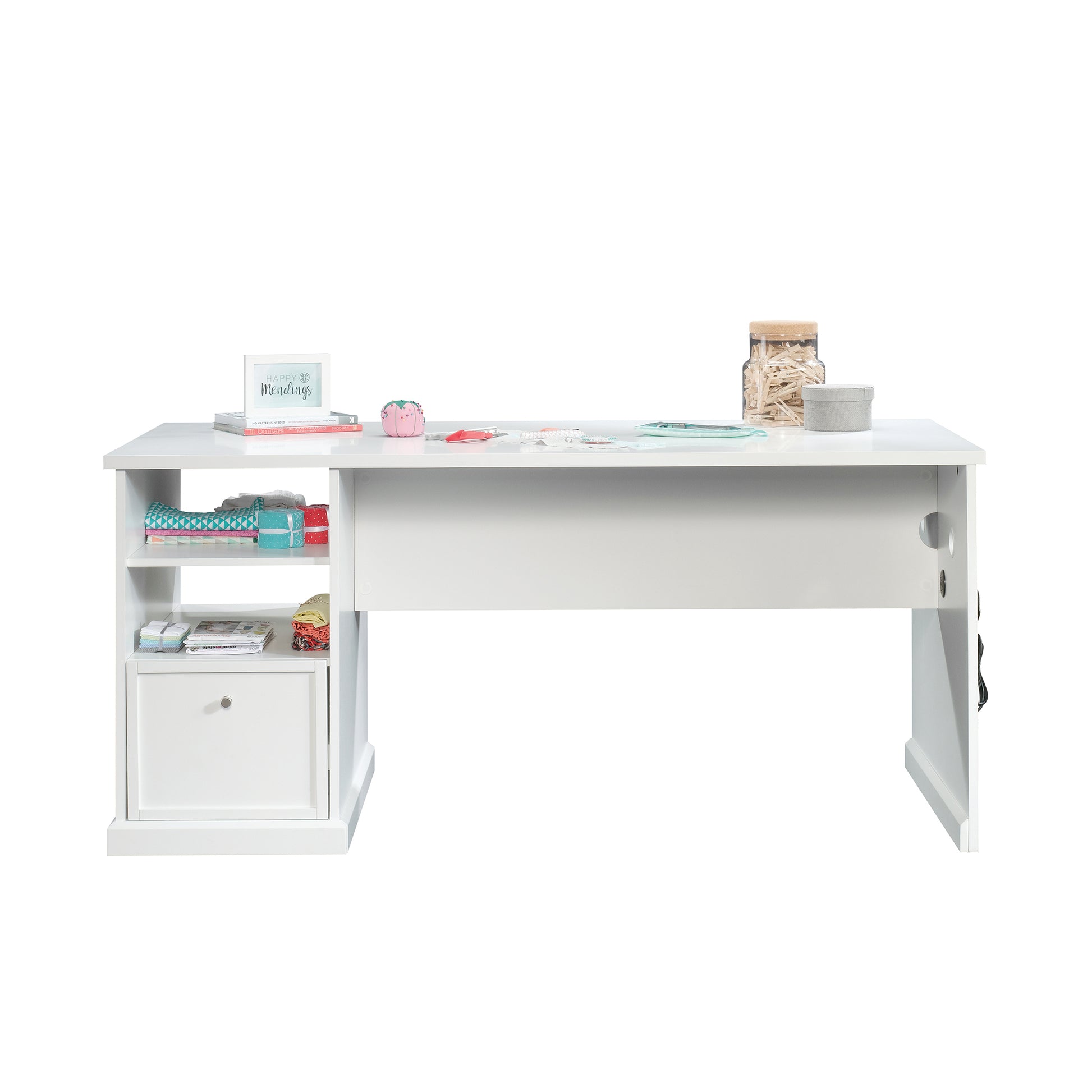 White Computer Desk with Storage - 65.98" Rectangular