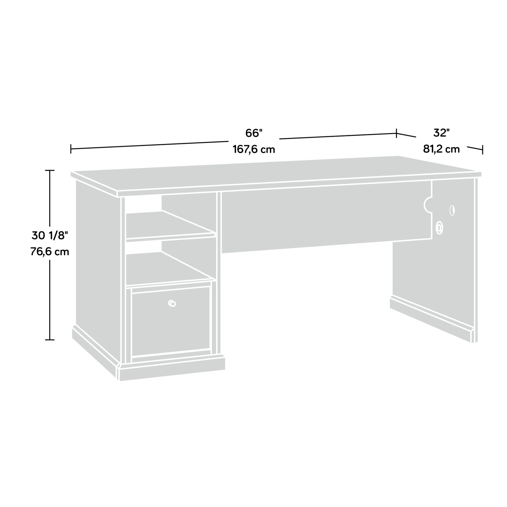 White Computer Desk with Storage - 65.98" Rectangular