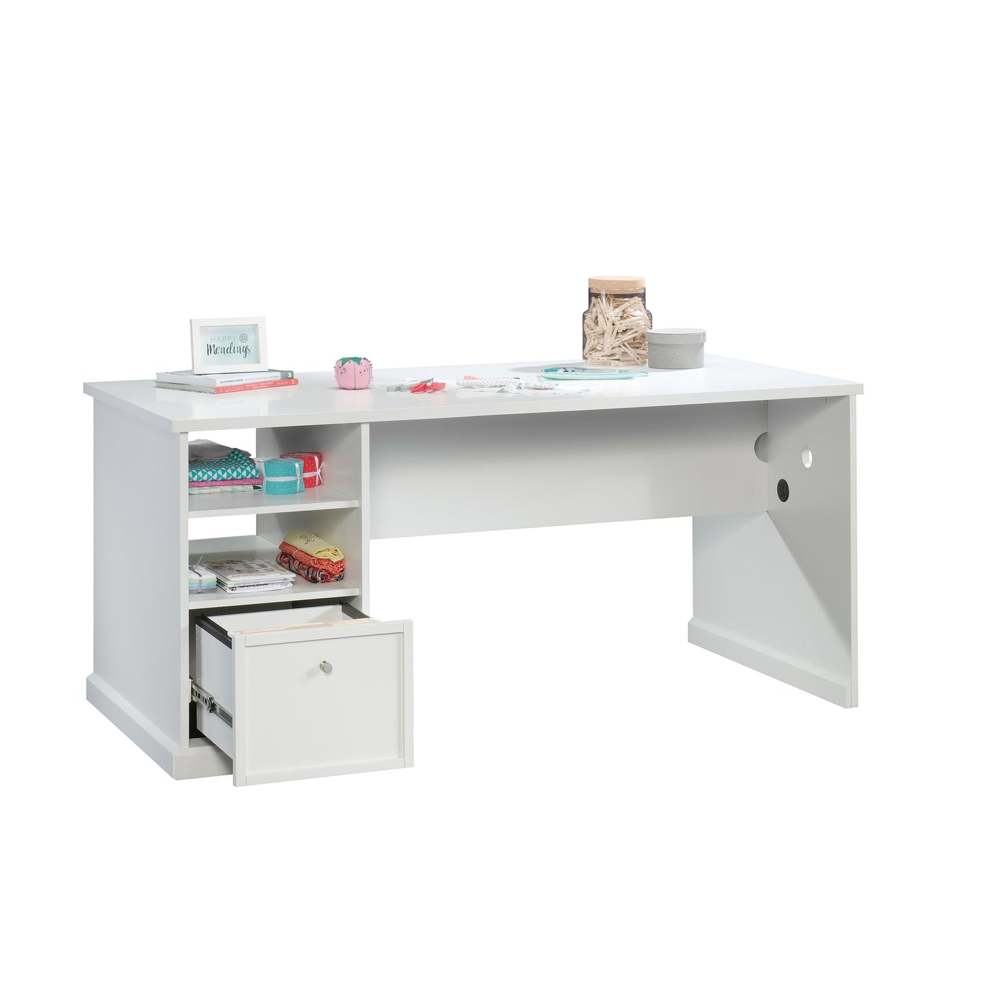 White Computer Desk with Storage - 65.98" Rectangular