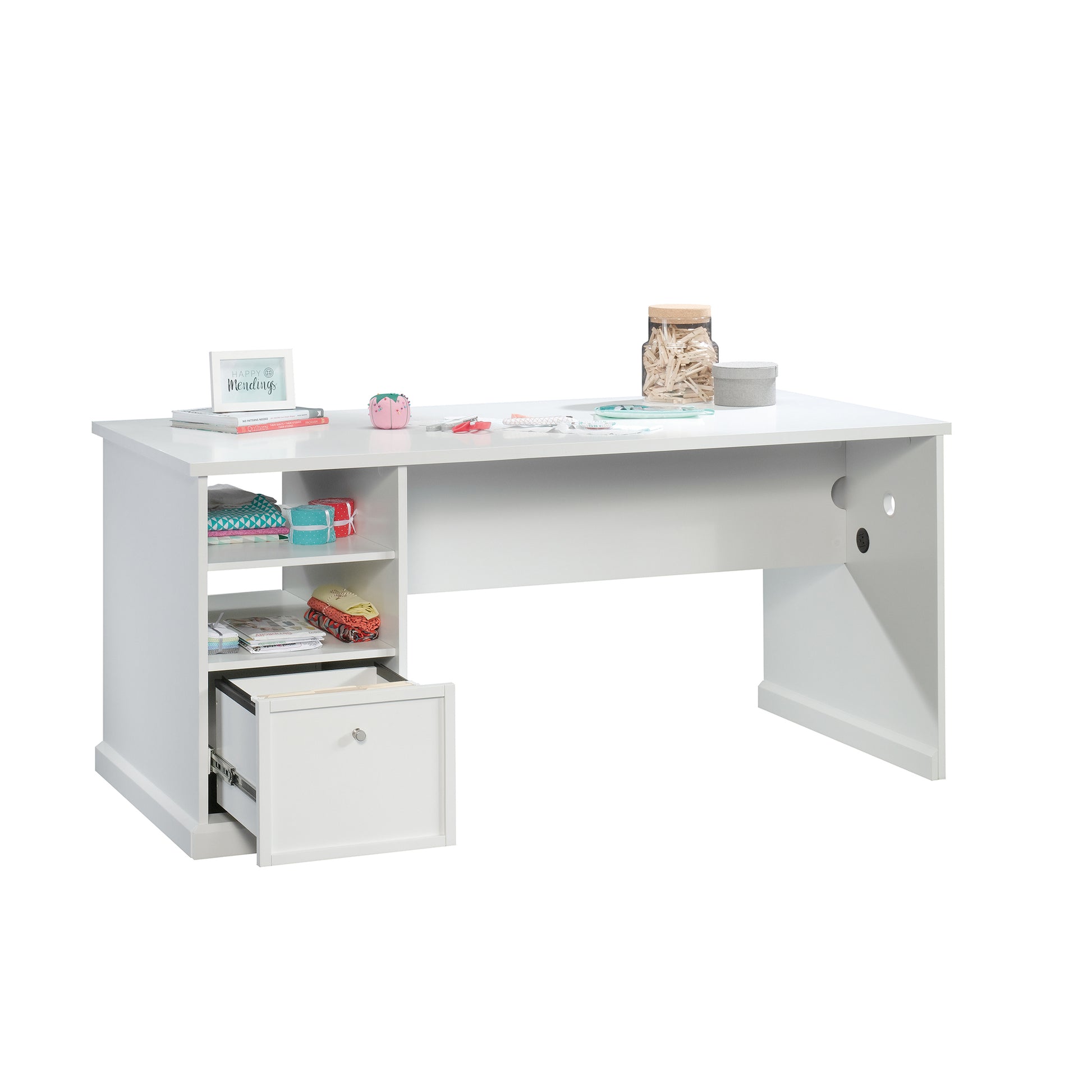 White Computer Desk with Storage - 65.98" Rectangular
