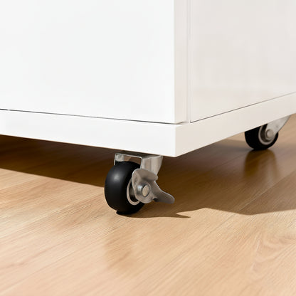 White 5-Drawer Dresser with Wheels - Modern Storage Cabinet for Bedroom