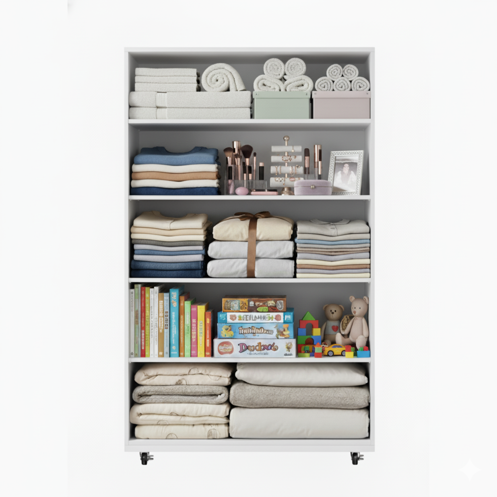 White 5-Drawer Dresser with Wheels - Modern Storage Cabinet for Bedroom
