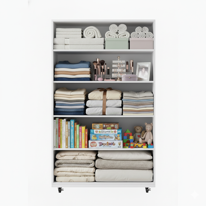 White 5-Drawer Dresser with Wheels - Modern Storage Cabinet for Bedroom