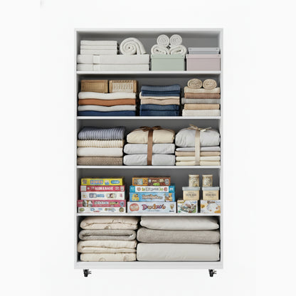 White 5-Drawer Dresser with Wheels - Modern Storage Cabinet for Bedroom