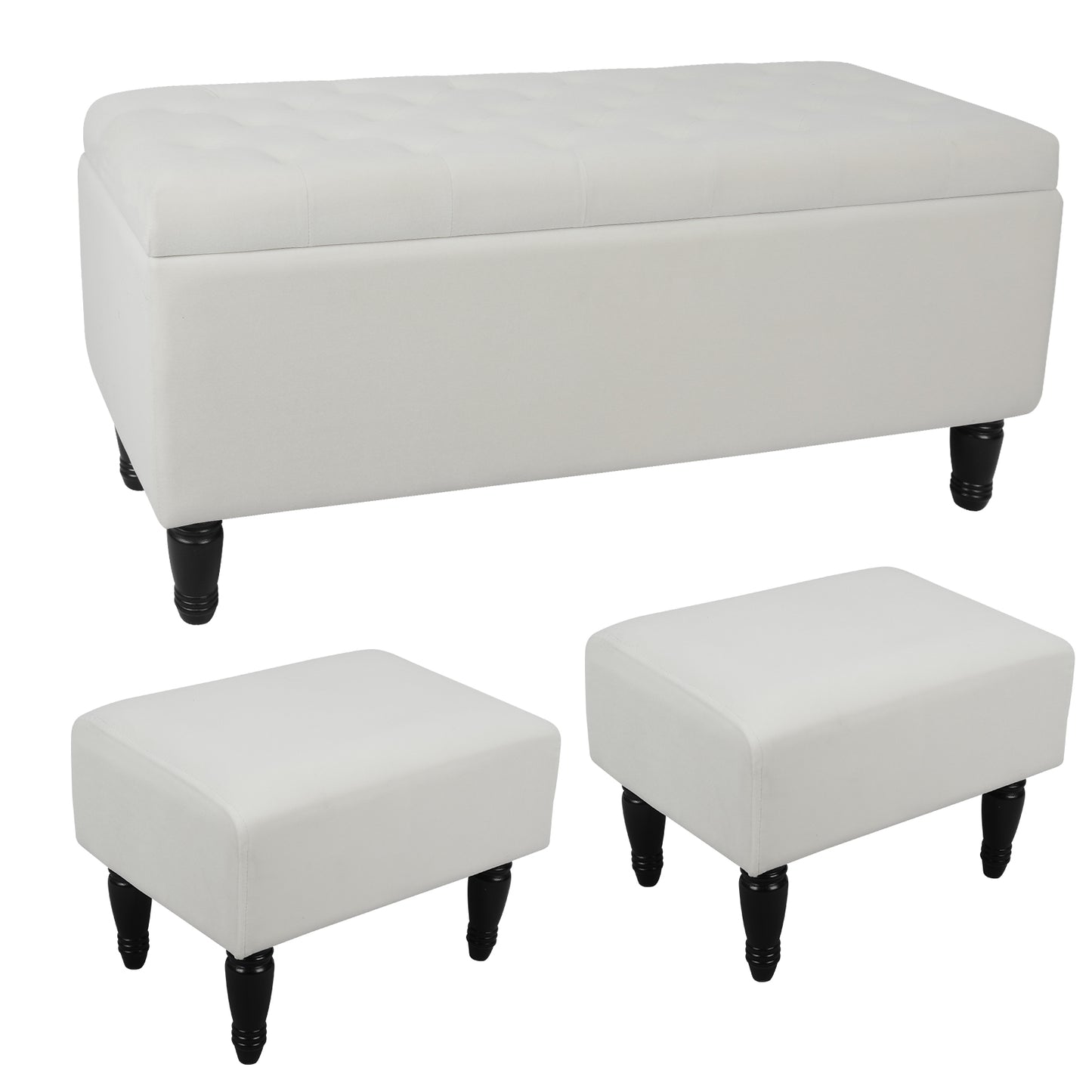 47'' Tufted Storage Ottoman Bench, Velvet End of Bed Bench with Nail Accent and Solid Wood Legs, for Living Room, Bedroom, Entryway, Taupe