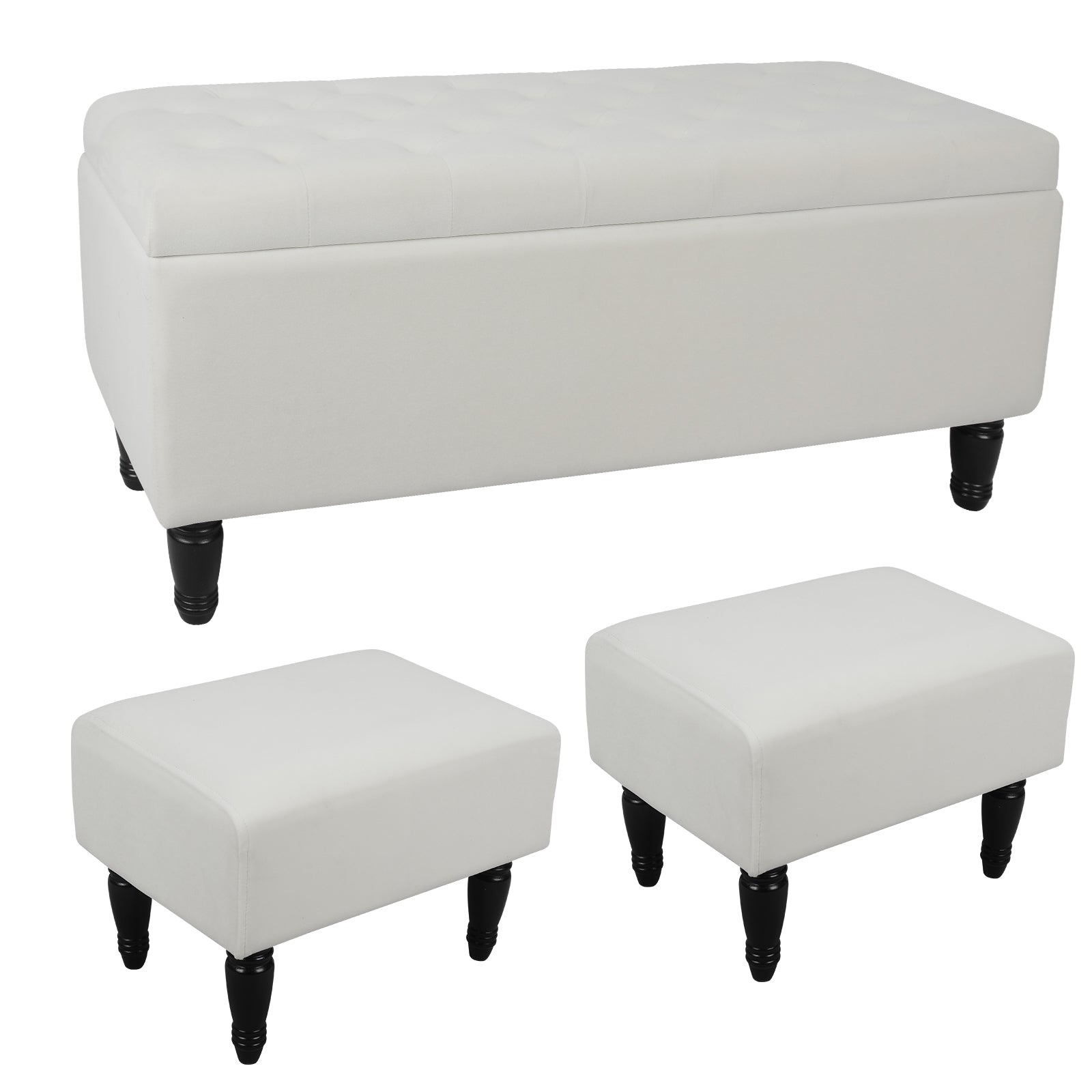 47'' Tufted Storage Ottoman Bench, Velvet End of Bed Bench with Nail Accent and Solid Wood Legs, for Living Room, Bedroom, Entryway, Taupe