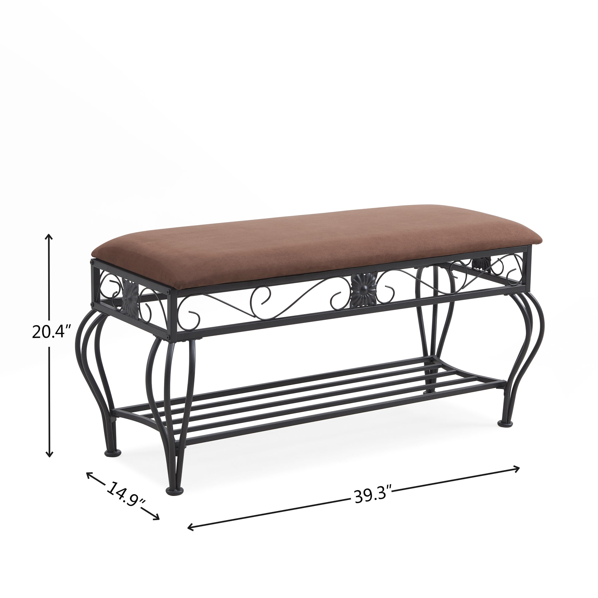 Antique Brown Fabric Metal Entryway Bench with Storage for Bedroom