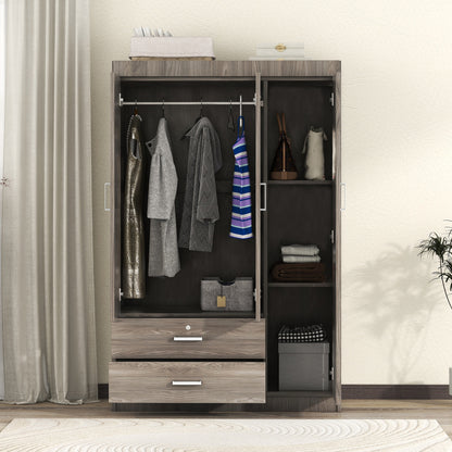 Gray MDF 3-Door Wardrobe - Bedroom Storage Chest