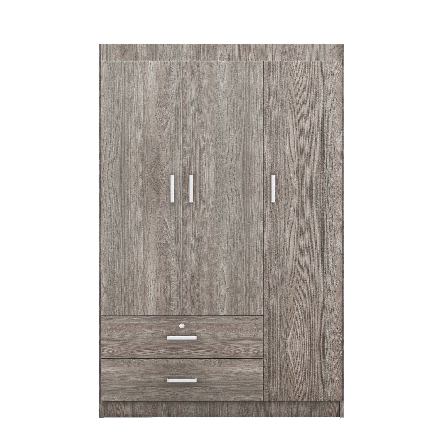 Gray MDF 3-Door Wardrobe - Bedroom Storage Chest