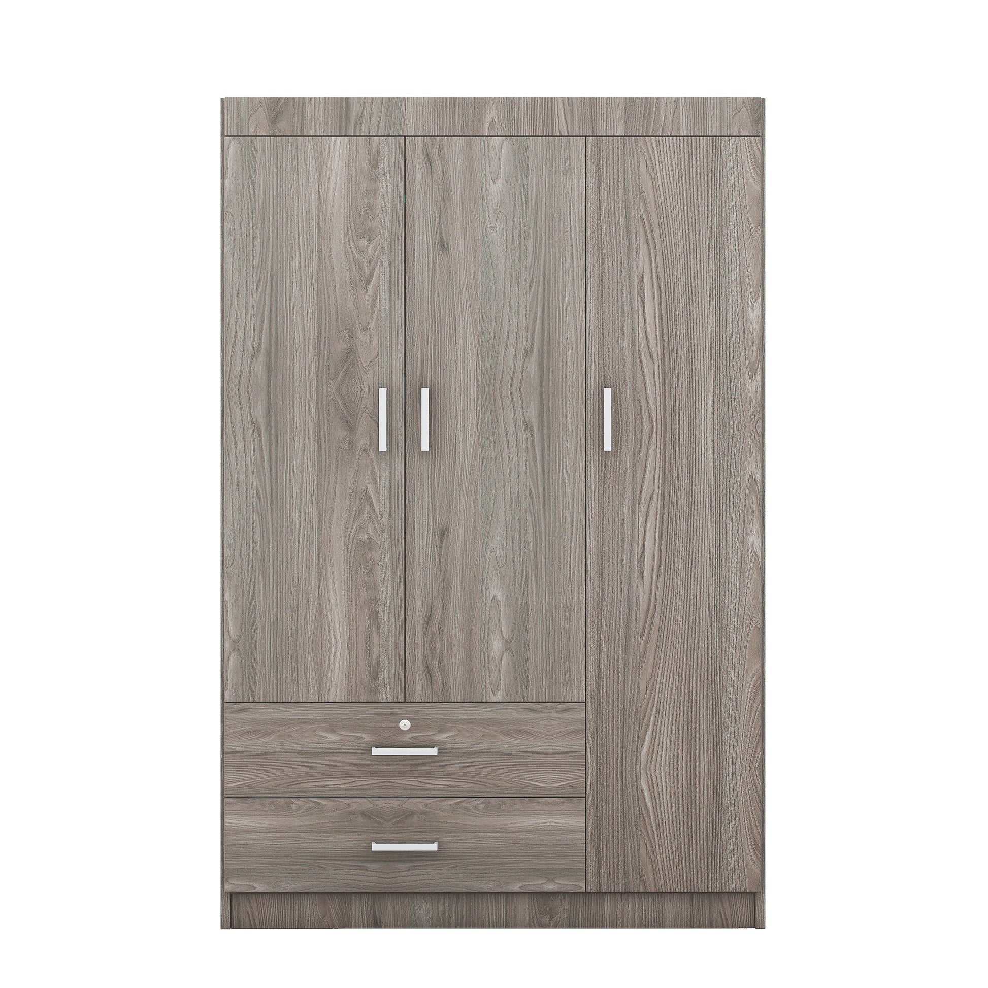Gray MDF 3-Door Wardrobe - Bedroom Storage Chest