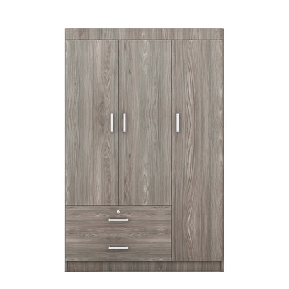 Gray MDF 3-Door Wardrobe - Bedroom Storage Chest