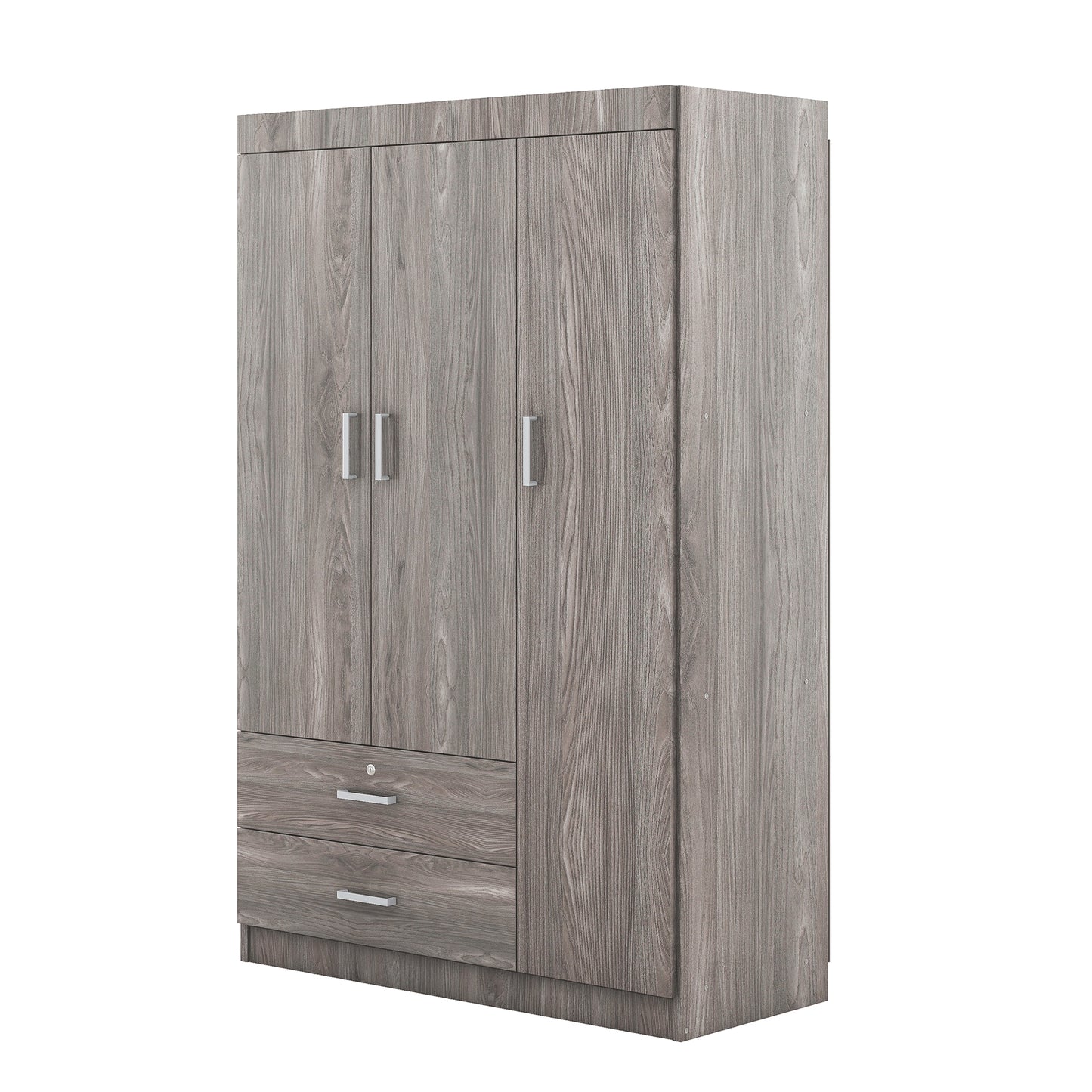 Gray MDF 3-Door Wardrobe - Bedroom Storage Chest