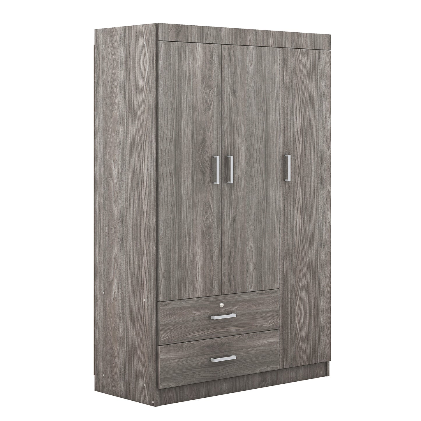 Gray MDF 3-Door Wardrobe - Bedroom Storage Chest