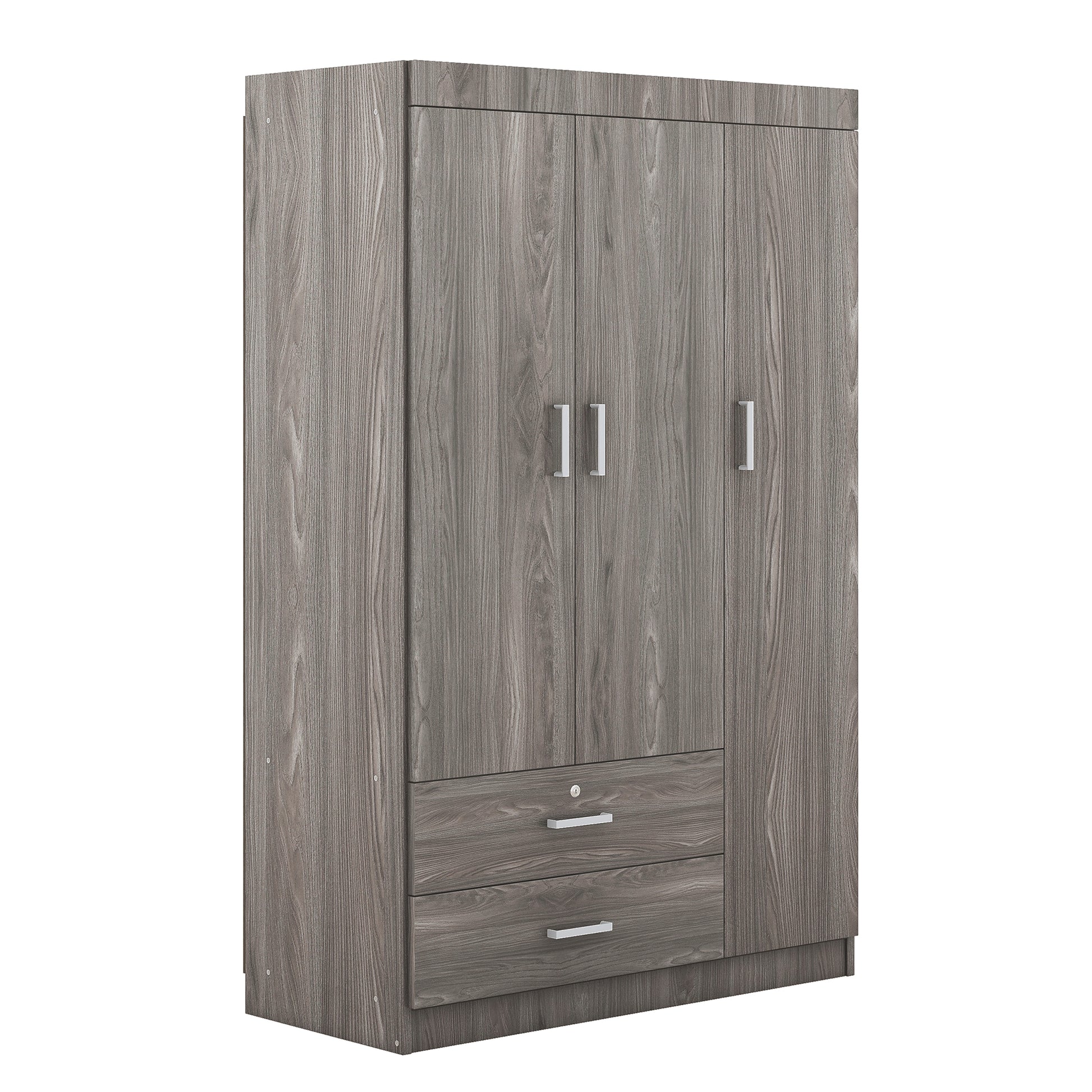 Gray MDF 3-Door Wardrobe - Bedroom Storage Chest