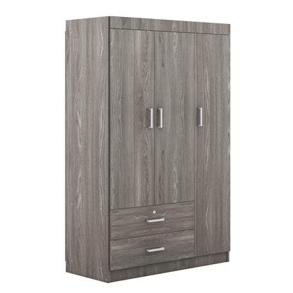 Gray MDF 3-Door Wardrobe - Bedroom Storage Chest