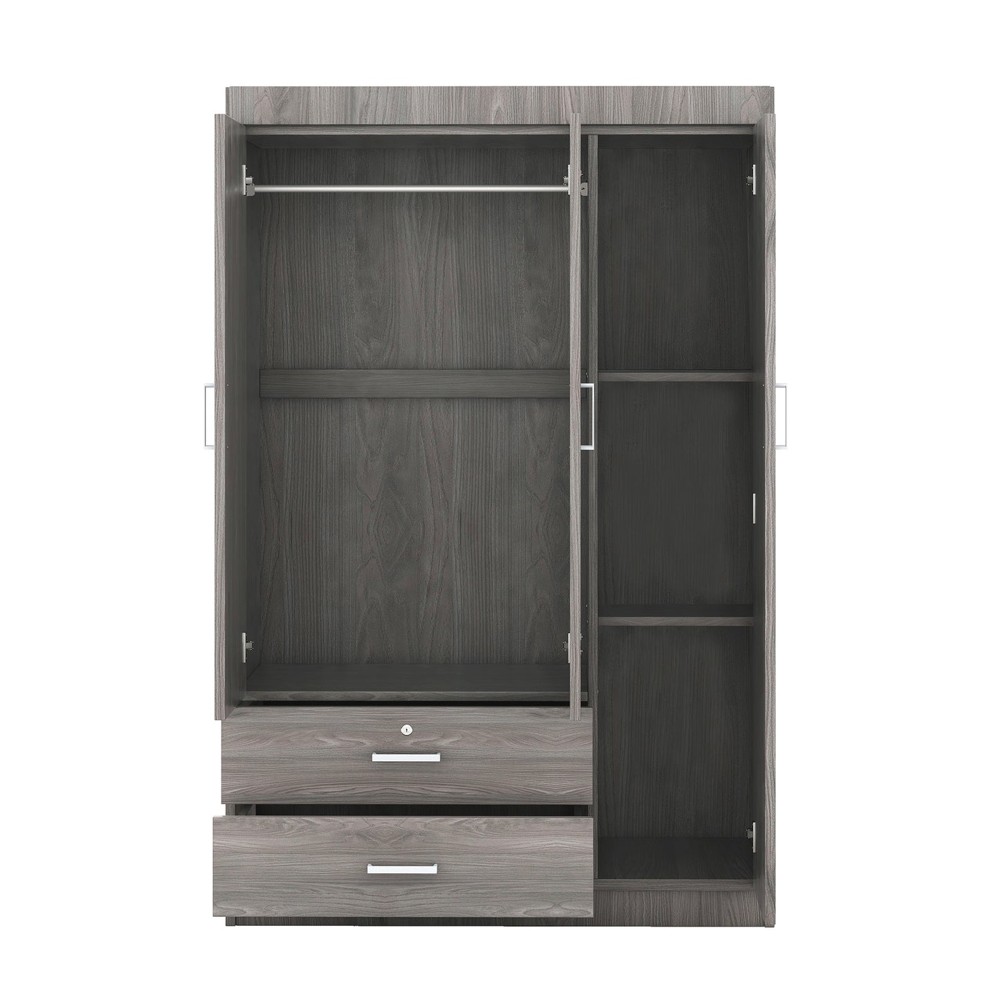Gray MDF 3-Door Wardrobe - Bedroom Storage Chest