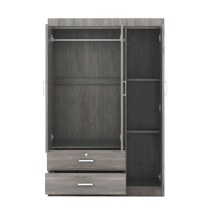 Gray MDF 3-Door Wardrobe - Bedroom Storage Chest