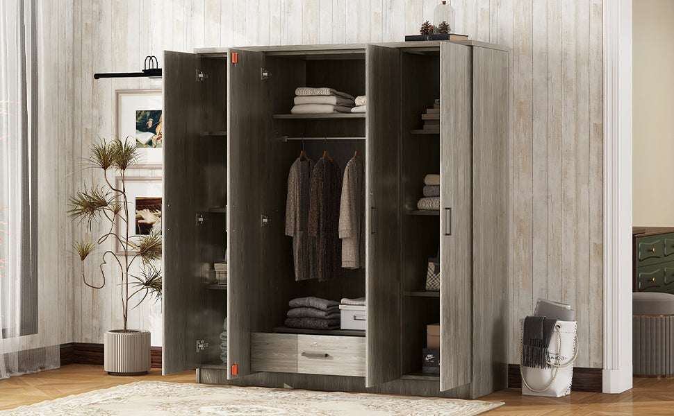 4-Door Grey Wardrobe - Bedroom Storage Solution