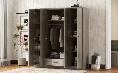 4-Door Grey Wardrobe - Bedroom Storage Solution