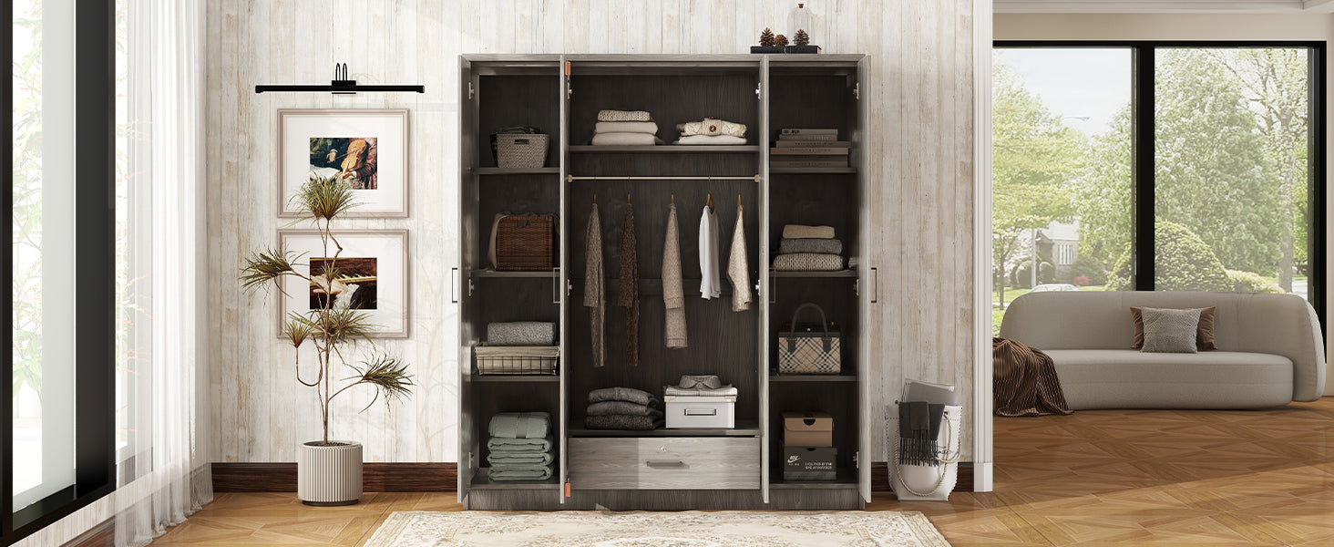 4-Door Grey Wardrobe - Bedroom Storage Solution