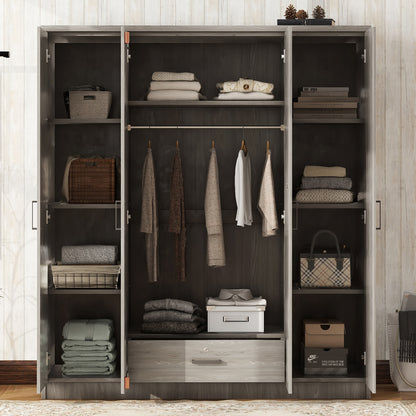 4-Door Grey Wardrobe - Bedroom Storage Solution