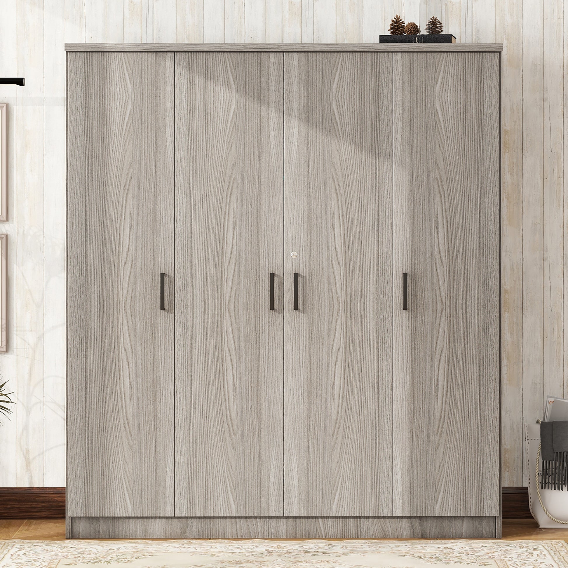 4-Door Grey Wardrobe - Bedroom Storage Solution