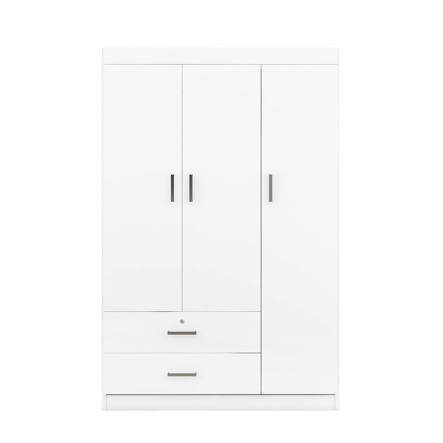 3-Door White Wardrobe with 2 Drawers - MDF Storage