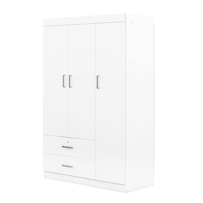 3-Door White Wardrobe with 2 Drawers - MDF Storage
