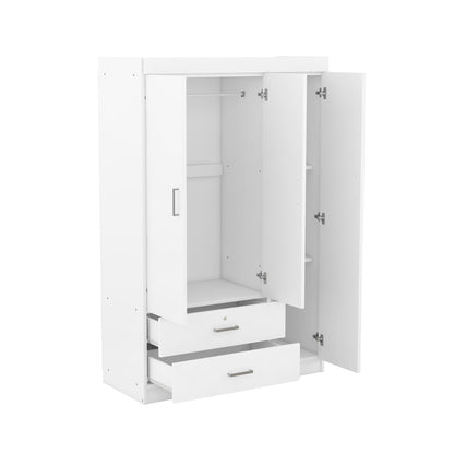 3-Door White Wardrobe with 2 Drawers - MDF Storage